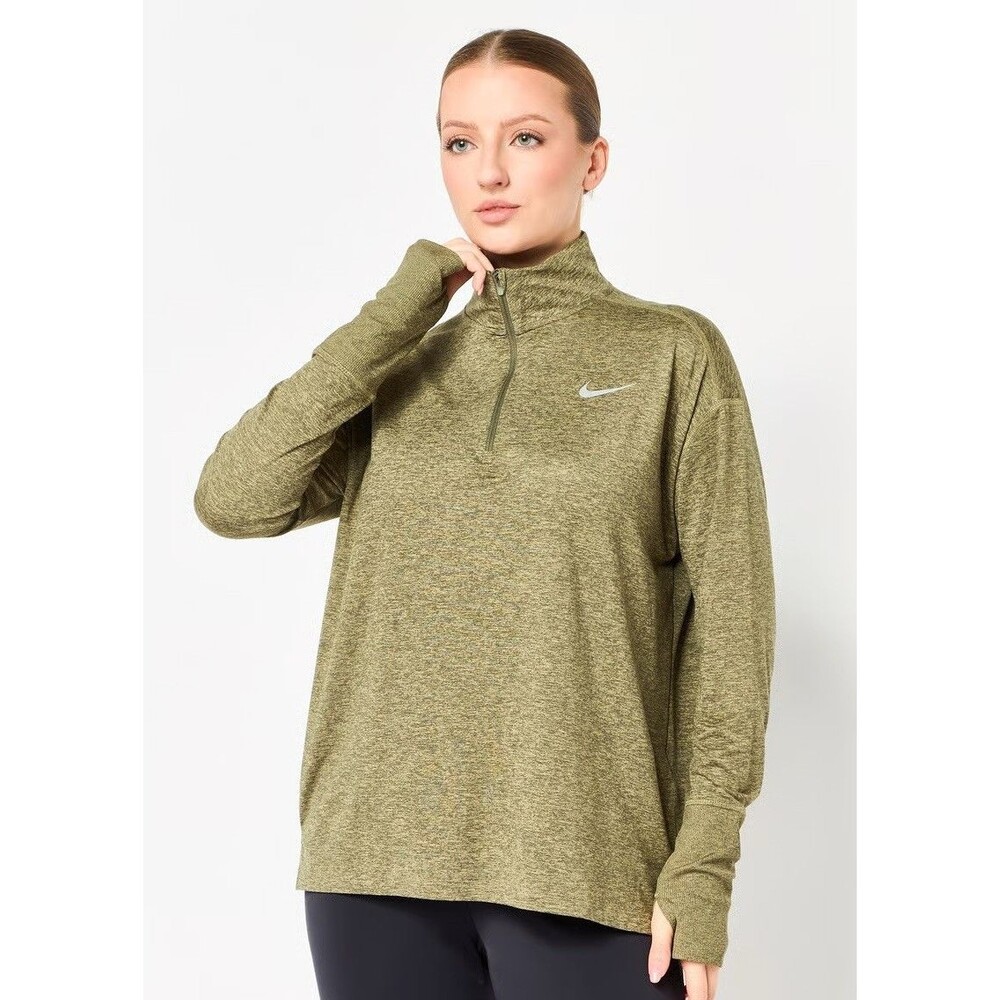 Nike Dri Fit Running Women’s Olive Heather 1/4 Zip Long Sleeve Thumbholes Large